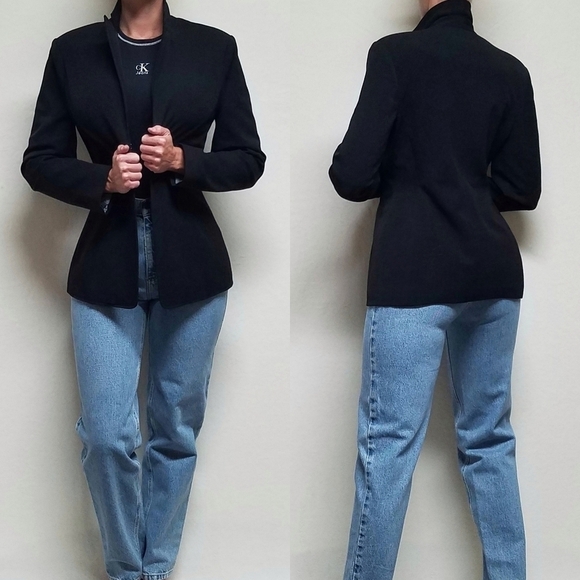 VINTAGE 1990s The Limited Stretch Black Fitted Blazer Lapel Collar Fully Lined - Picture 1 of 13